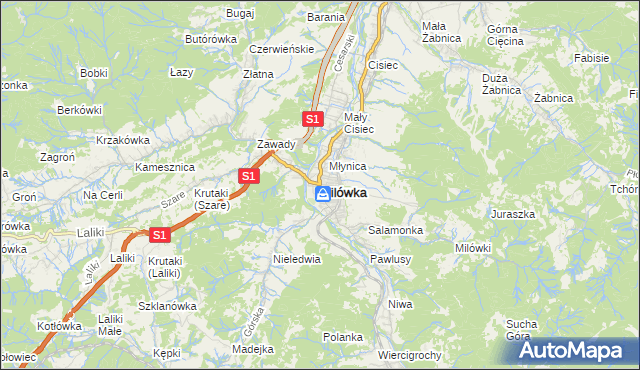 mapa Milówka powiat żywiecki, Milówka powiat żywiecki na mapie Targeo