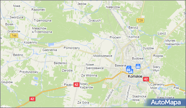 mapa Modliszewice, Modliszewice na mapie Targeo