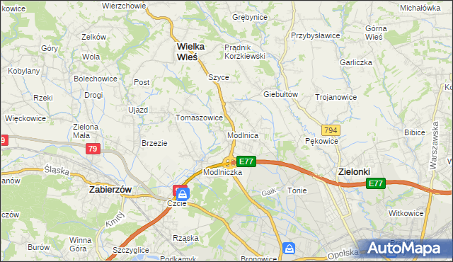 mapa Modlnica, Modlnica na mapie Targeo