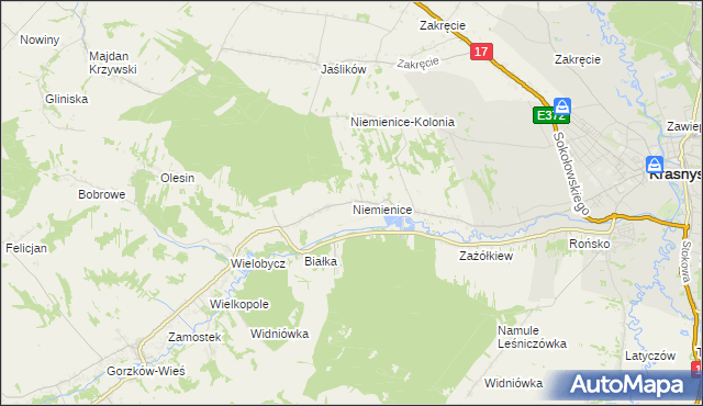 mapa Niemienice gmina Krasnystaw, Niemienice gmina Krasnystaw na mapie Targeo