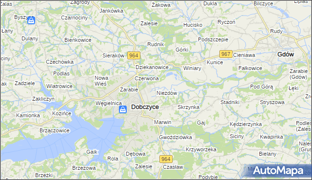 mapa Niezdów gmina Dobczyce, Niezdów gmina Dobczyce na mapie Targeo