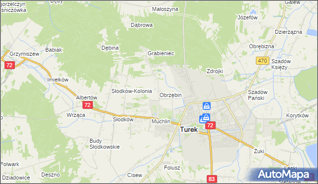 mapa Obrzębin, Obrzębin na mapie Targeo