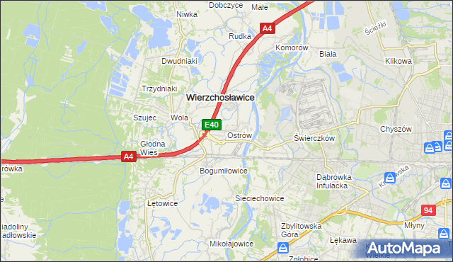 mapa Ostrów gmina Wierzchosławice, Ostrów gmina Wierzchosławice na mapie Targeo