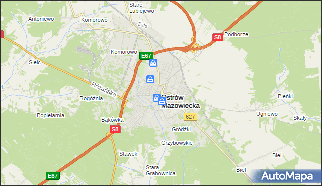 mapa Ostrów Mazowiecka, Ostrów Mazowiecka na mapie Targeo
