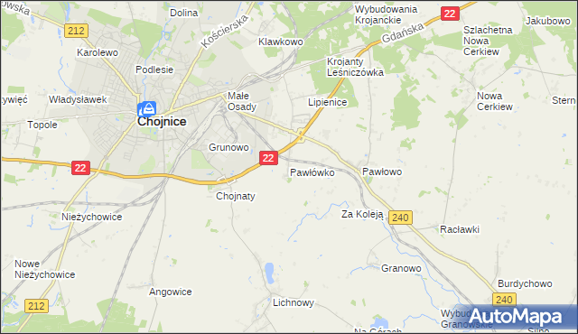 mapa Pawłówko gmina Chojnice, Pawłówko gmina Chojnice na mapie Targeo