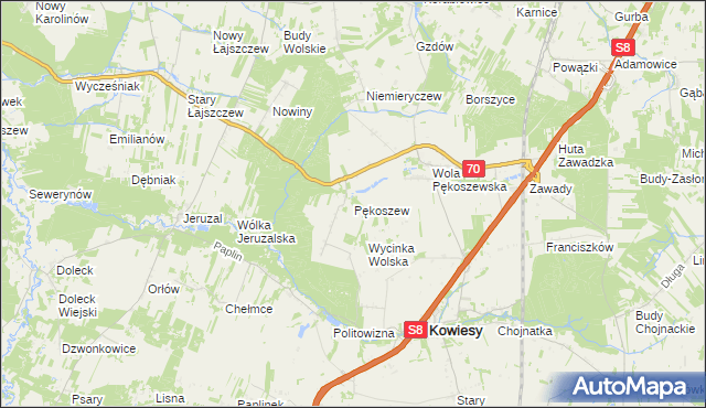 mapa Pękoszew, Pękoszew na mapie Targeo