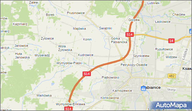 mapa Petrykozy gmina Pabianice, Petrykozy gmina Pabianice na mapie Targeo