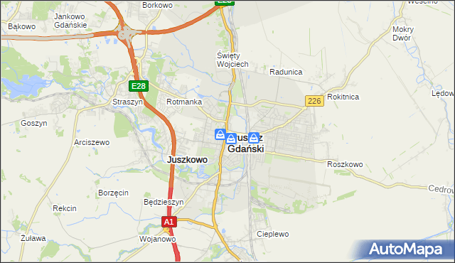 mapa Pruszcz Gdański, Pruszcz Gdański na mapie Targeo