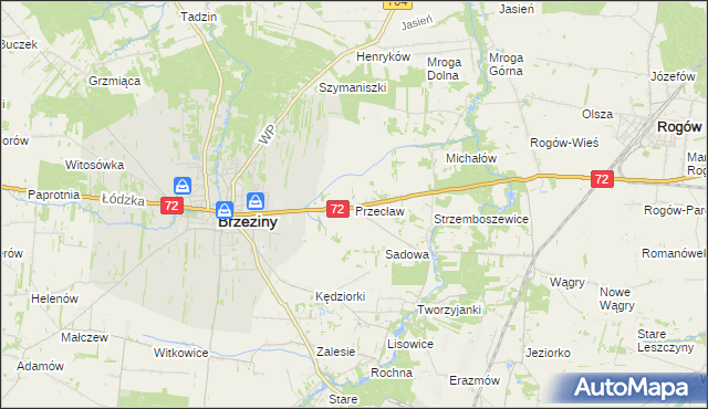mapa Przecław gmina Brzeziny, Przecław gmina Brzeziny na mapie Targeo