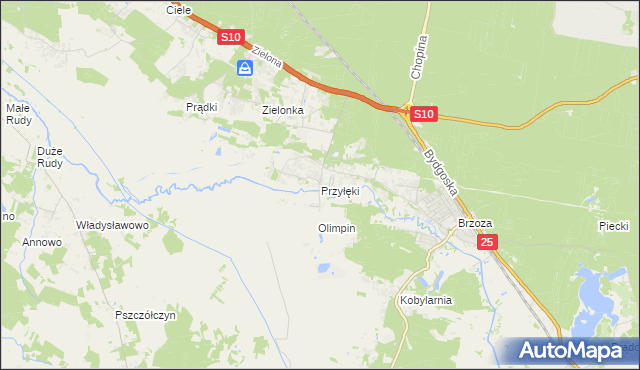 mapa Przyłęki gmina Białe Błota, Przyłęki gmina Białe Błota na mapie Targeo