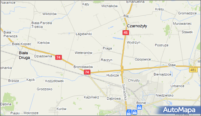mapa Raczyn gmina Czarnożyły, Raczyn gmina Czarnożyły na mapie Targeo