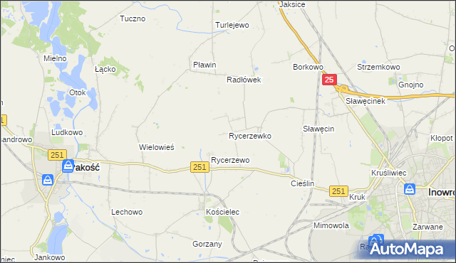 mapa Rycerzewko gmina Pakość, Rycerzewko gmina Pakość na mapie Targeo