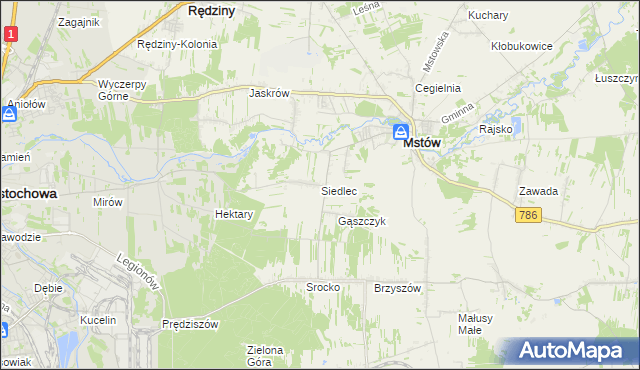 mapa Siedlec gmina Mstów, Siedlec gmina Mstów na mapie Targeo