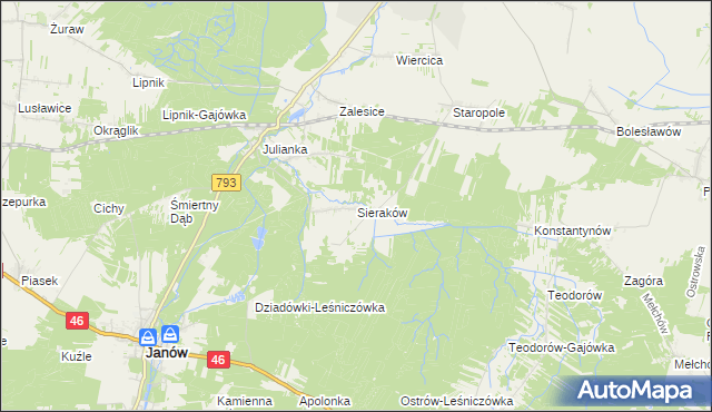 mapa Sieraków gmina Przyrów, Sieraków gmina Przyrów na mapie Targeo