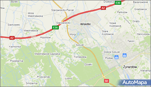 mapa Sokule gmina Wiskitki, Sokule gmina Wiskitki na mapie Targeo