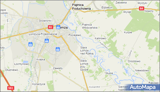 mapa Stara Łomża nad Rzeką, Stara Łomża nad Rzeką na mapie Targeo