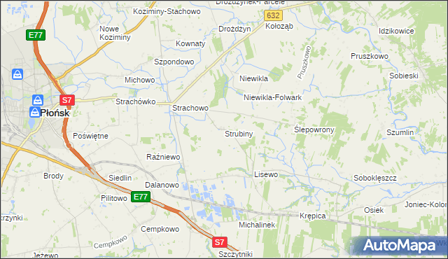 mapa Strubiny gmina Płońsk, Strubiny gmina Płońsk na mapie Targeo