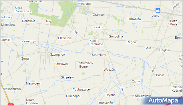 mapa Strumiany gmina Baranów, Strumiany gmina Baranów na mapie Targeo
