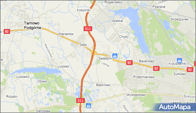 mapa Swadzim gmina Tarnowo Podgórne, Swadzim gmina Tarnowo Podgórne na mapie Targeo