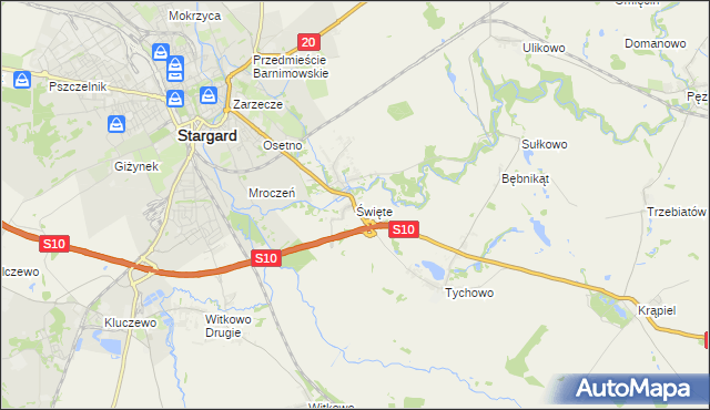 mapa Święte gmina Stargard, Święte gmina Stargard na mapie Targeo