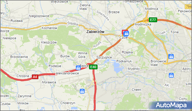 mapa Szczyglice gmina Zabierzów, Szczyglice gmina Zabierzów na mapie Targeo