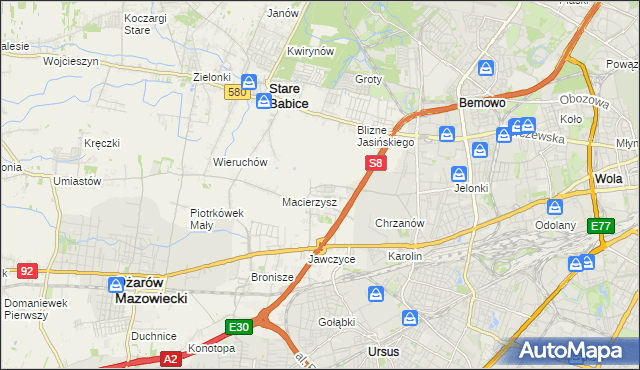 mapa Szeligi gmina Ożarów Mazowiecki, Szeligi gmina Ożarów Mazowiecki na mapie Targeo