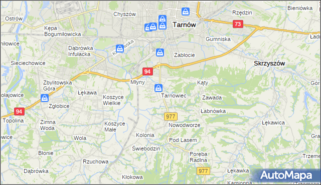 mapa Tarnowiec gmina Tarnów, Tarnowiec gmina Tarnów na mapie Targeo