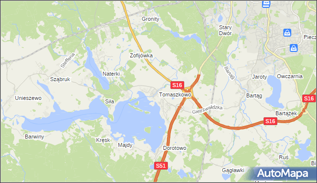 mapa Tomaszkowo, Tomaszkowo na mapie Targeo