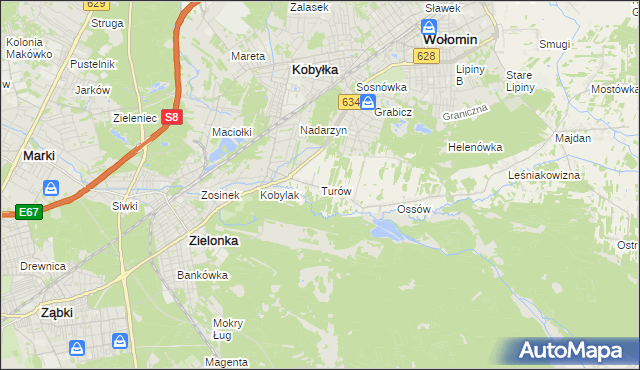 mapa Turów gmina Wołomin, Turów gmina Wołomin na mapie Targeo