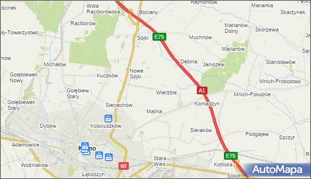 mapa Wierzbie gmina Kutno, Wierzbie gmina Kutno na mapie Targeo