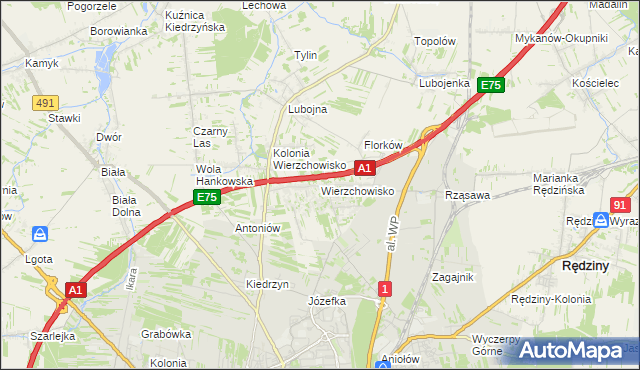 mapa Wierzchowisko gmina Mykanów, Wierzchowisko gmina Mykanów na mapie Targeo