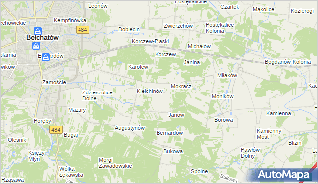 mapa Wiktorów gmina Bełchatów, Wiktorów gmina Bełchatów na mapie Targeo