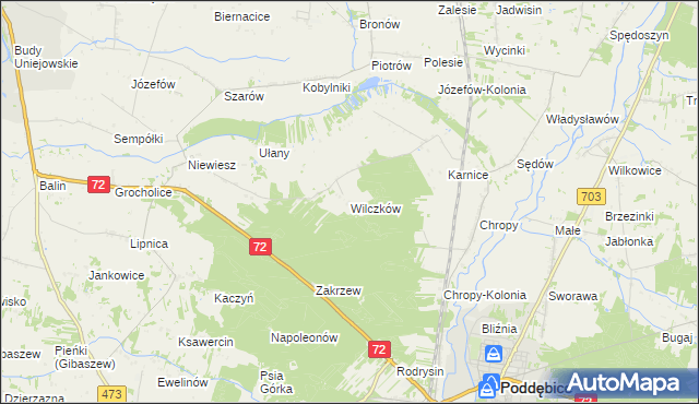 mapa Wilczków gmina Poddębice, Wilczków gmina Poddębice na mapie Targeo