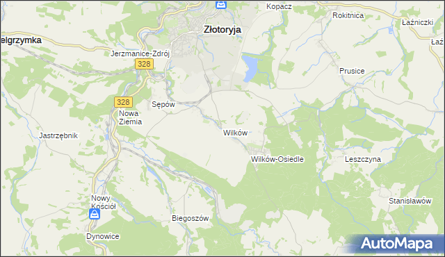 mapa Wilków gmina Złotoryja, Wilków gmina Złotoryja na mapie Targeo