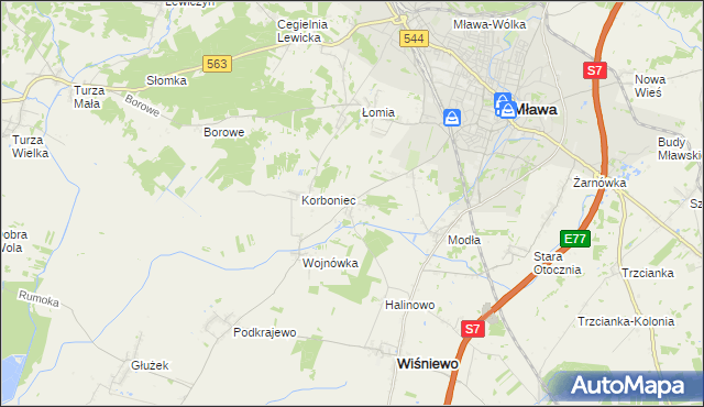 mapa Wiśniewko gmina Wiśniewo, Wiśniewko gmina Wiśniewo na mapie Targeo