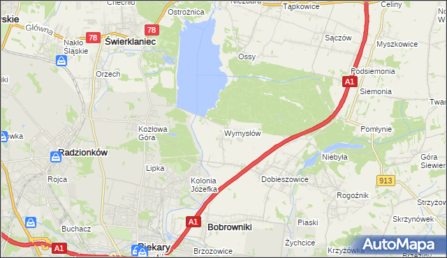 mapa Wymysłów gmina Bobrowniki, Wymysłów gmina Bobrowniki na mapie Targeo