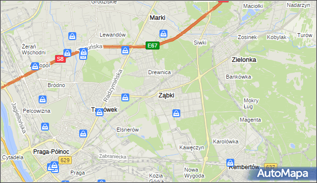 mapa Ząbki powiat wołomiński, Ząbki powiat wołomiński na mapie Targeo