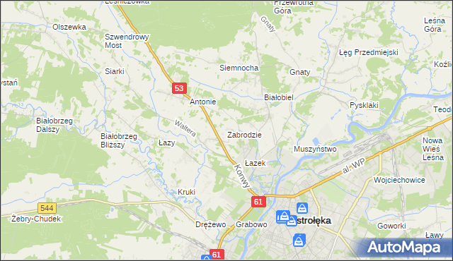 mapa Zabrodzie gmina Olszewo-Borki, Zabrodzie gmina Olszewo-Borki na mapie Targeo