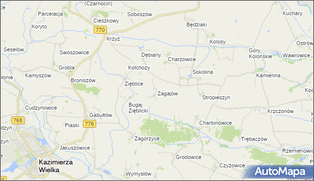 mapa Zagajów gmina Czarnocin, Zagajów gmina Czarnocin na mapie Targeo