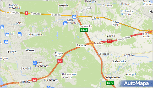 mapa Zagórze gmina Wiązowna, Zagórze gmina Wiązowna na mapie Targeo