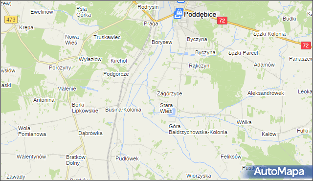 mapa Zagórzyce gmina Poddębice, Zagórzyce gmina Poddębice na mapie Targeo