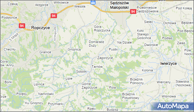 mapa Zagorzyce gmina Sędziszów Małopolski, Zagorzyce gmina Sędziszów Małopolski na mapie Targeo