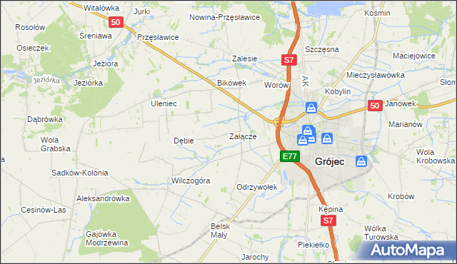 mapa Załącze gmina Grójec, Załącze gmina Grójec na mapie Targeo