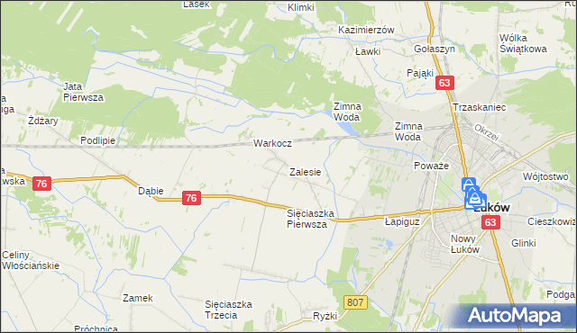 mapa Zalesie gmina Łuków, Zalesie gmina Łuków na mapie Targeo