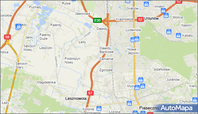 mapa Zamienie gmina Lesznowola, Zamienie gmina Lesznowola na mapie Targeo