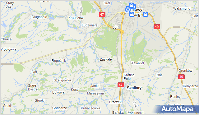 mapa Zaskale gmina Szaflary, Zaskale gmina Szaflary na mapie Targeo