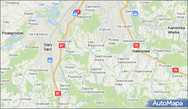 mapa Żeleźnikowa Wielka, Żeleźnikowa Wielka na mapie Targeo