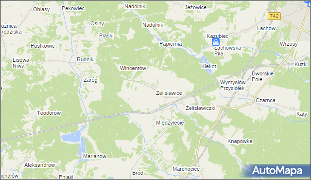 mapa Żelisławice gmina Secemin, Żelisławice gmina Secemin na mapie Targeo