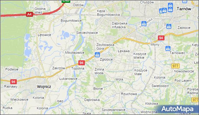 mapa Zgłobice, Zgłobice na mapie Targeo