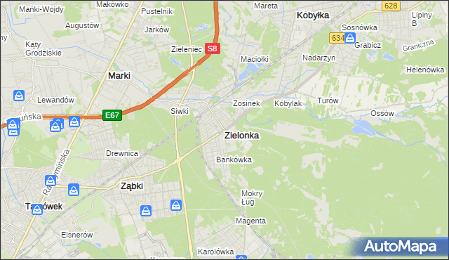 mapa Zielonka powiat wołomiński, Zielonka powiat wołomiński na mapie Targeo